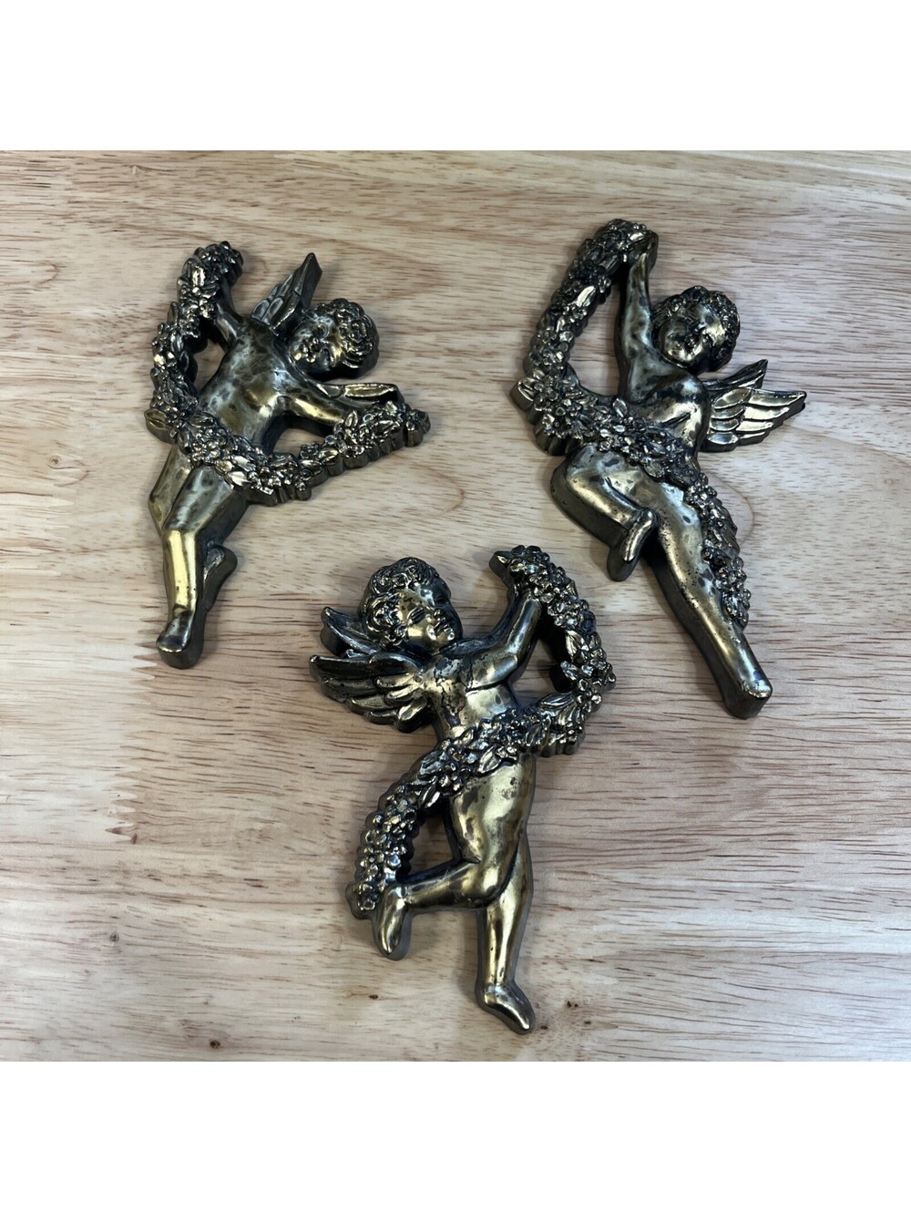 Set of 3 Syroco Gold Cherub Homco Wall Hangings USA Hollywood Reg Vintage MCM
